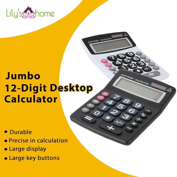 Lily' Home Jumbo 12 Digit with Solar Power, Large LCD Display - Desktop Calculat - Picture 4 of 8